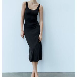 Black Zara Scoop Neck Sleeveless Pullover Knit Midi Dress (NWT)